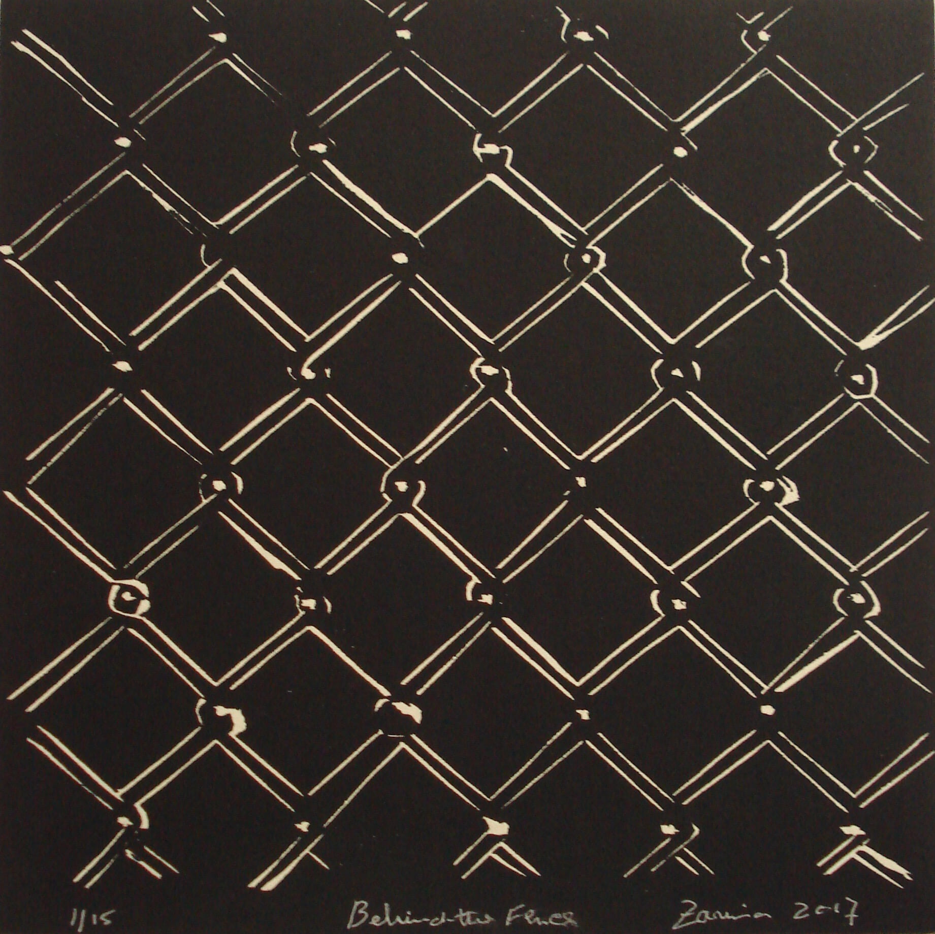 Behind the Fence, 2017, by Zarina