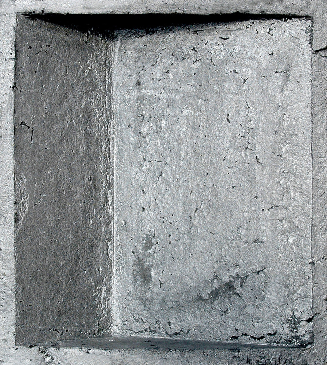 Zarina’s graphite and paper-pulp sculpture Corners, shown in Dialectics of Isolation