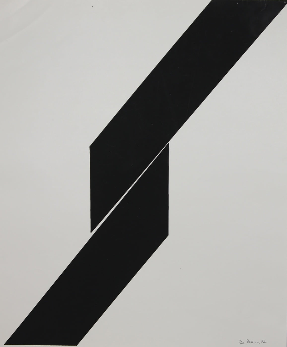 Untitled, 1972, a serigraph of two black diagonal bands meeting across a narrow white interval