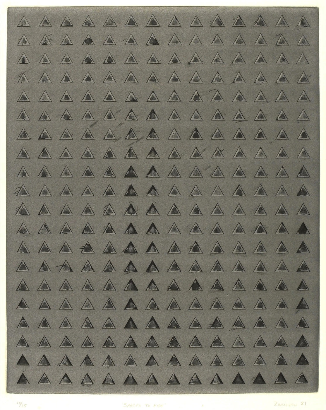 Spaces to Hide, a dense field of repeated triangular forms by Zarina