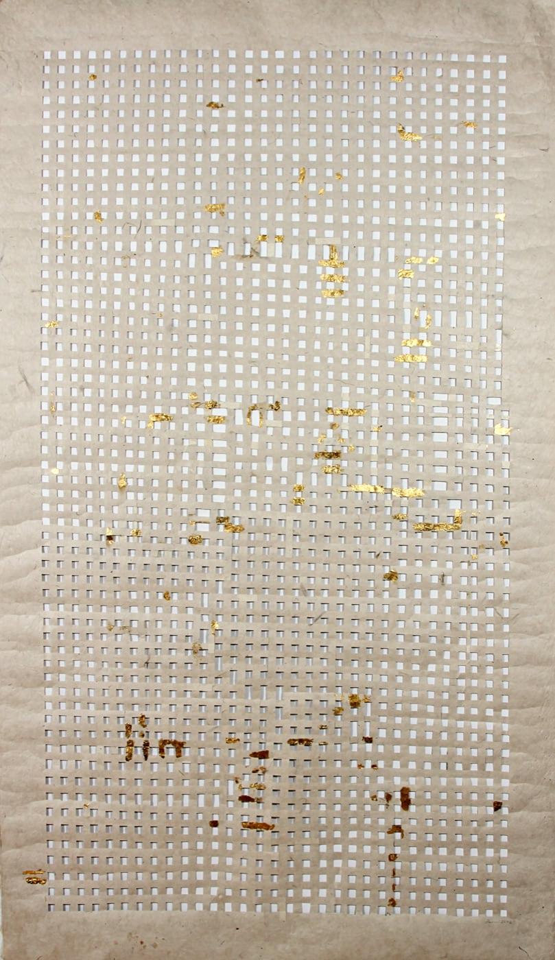 Shadow House VI, 2006, a tall cut-paper house whose dark interior and gold-leaf edge emerge from pale Nepalese paper