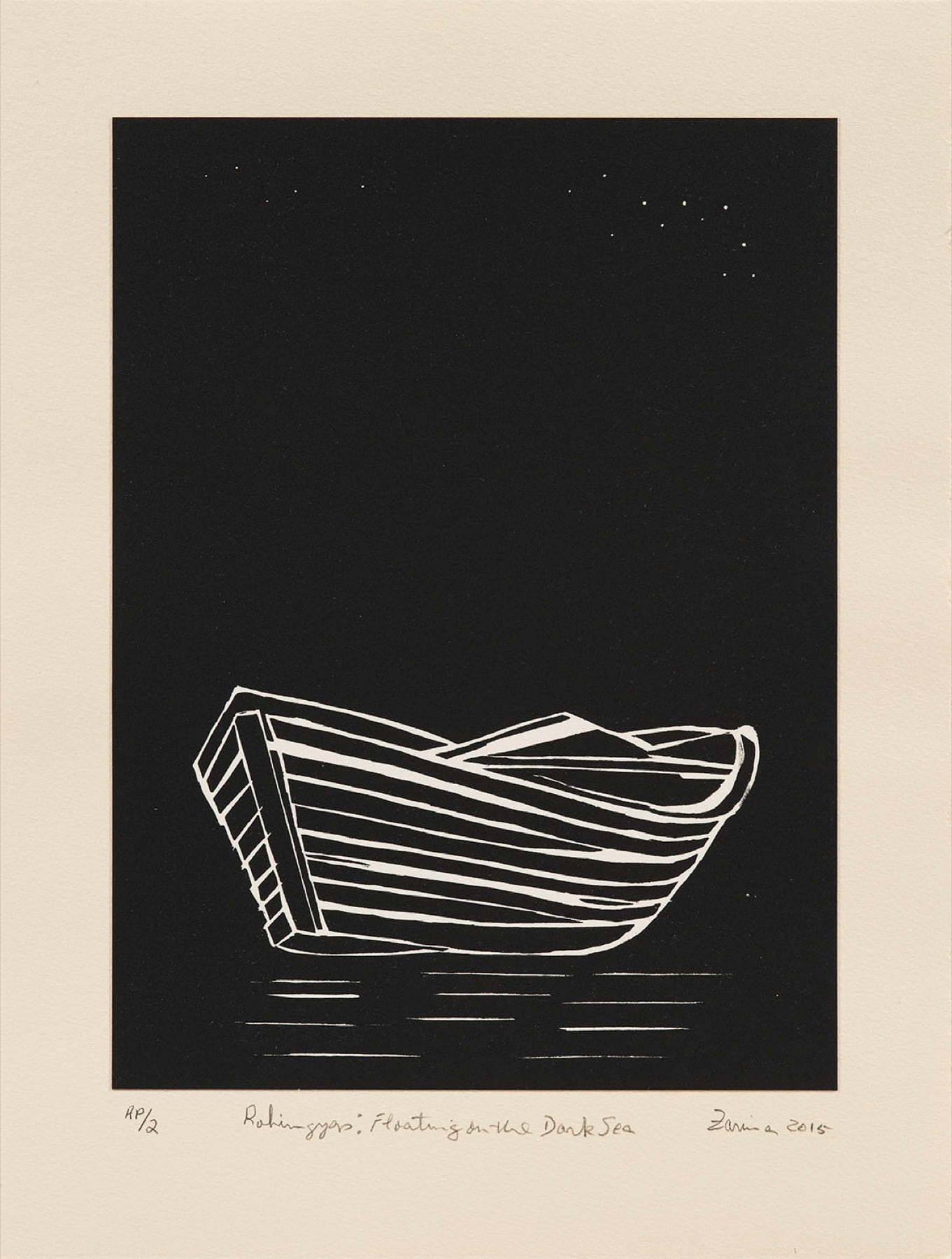 Rohingyas: Floating on the Dark Sea, 2015, by Zarina